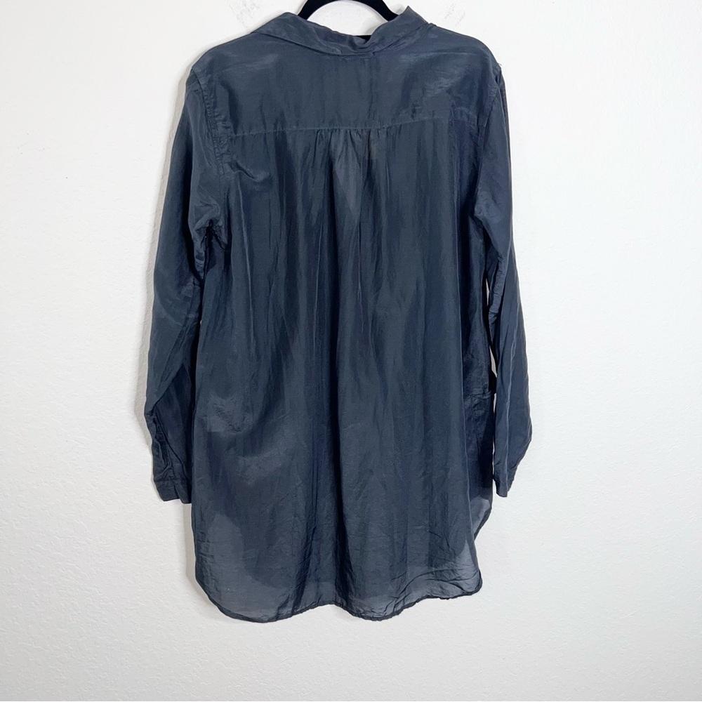 CP Shades Teton shirt tunic Top Women’s Medium Navy Blue Silk Blend Semi Sheer X - Picture 2 of 6